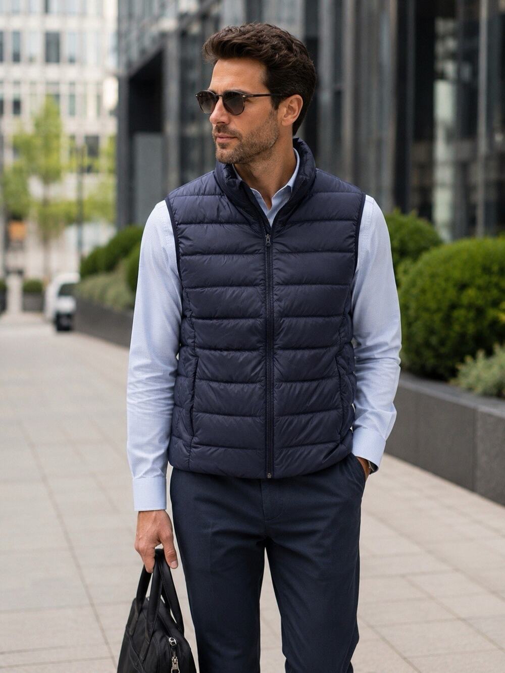 Uniqlo Mens Medium Navy Packable Goose Down Puffer Vest Lightweight 90% Down